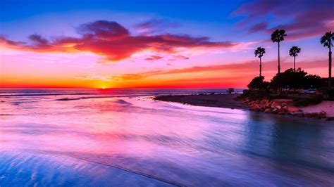Desktop Wallpaper California Beach Sunset Evening Nature Yellow