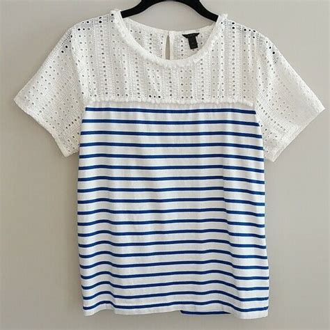 J Crew Striped Eyelet T Shirt Short Sleeves Womens Size M Jcrew Tee