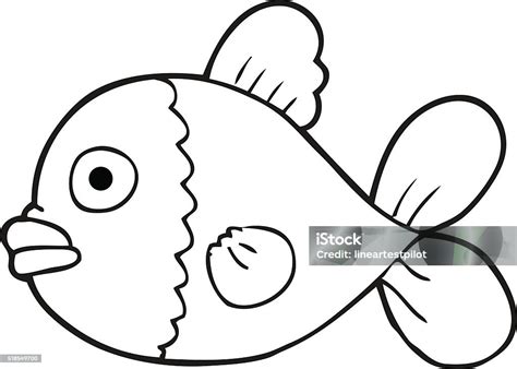 Ikan Kartun Hitam Dan Putih Ilustrasi Stok - Unduh Gambar Sekarang