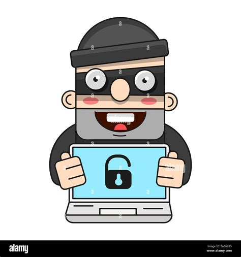 Cute Thief Character Vector Cartoon Illustration Bandit With Bag