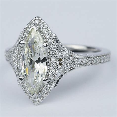 Art Deco Halo Marquise Diamond Engagement Ring 1 Carat