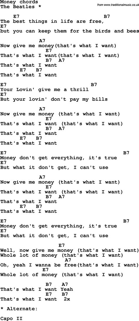 Click on highlighted lyrics to explain. The Beatles Money Chords