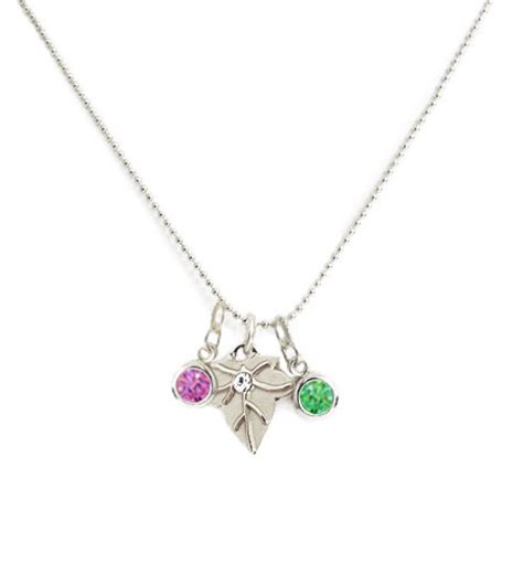 Ivy Leaf Necklace With Pink And Green Stone Charms Etsy