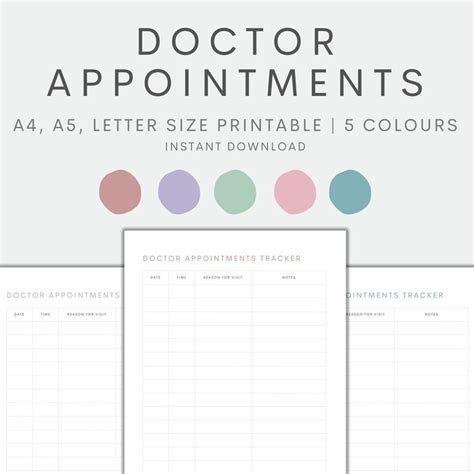 Doctor Appointments Tracker Printable Medical Record Keeper Doctor
