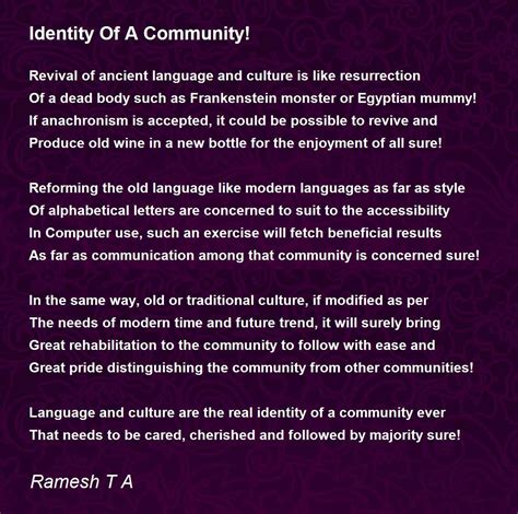 Identity Of A Community Identity Of A Community Poem By Ramesh T A