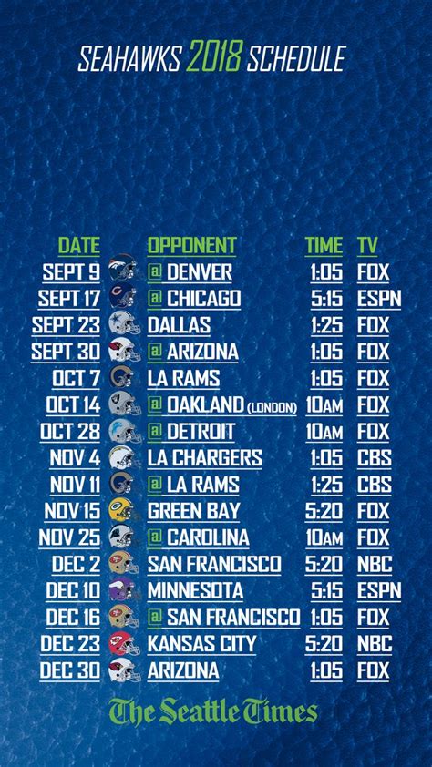 Seattle Seahawks Printable Schedule