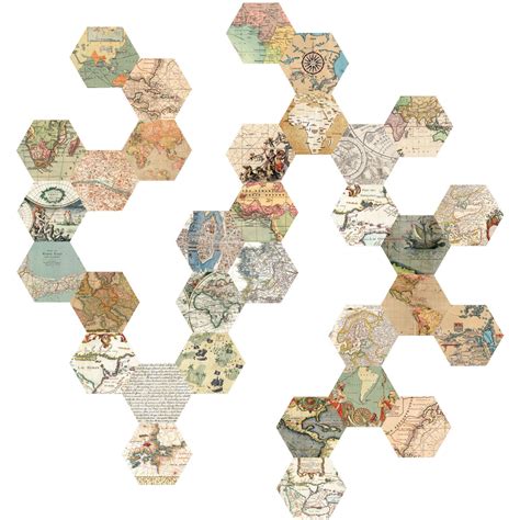 32 Hexagon Map Wall Decals Peel And Stick Vintage World Map Decals