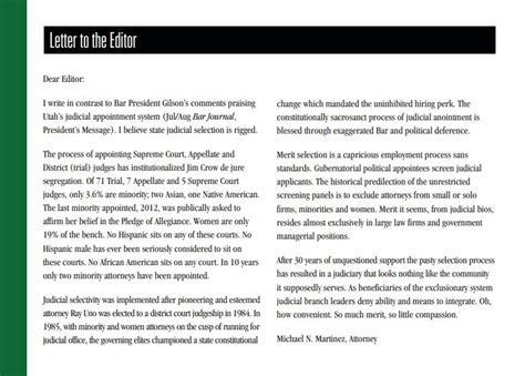 A cover letter is the tool introducing to the journals editors your submission and offers a brief overview of major details and its contents. Letter to the Editor - UTAH BAR JOURNAL