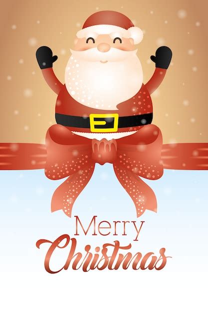 Merry Christmas Card With Cute Santa Claus Vector Free Download