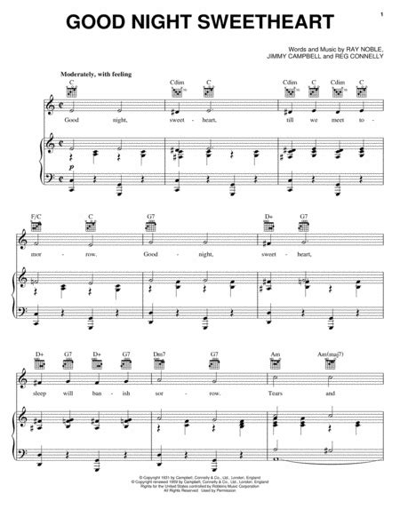 Good Night Sweetheart By Dean Martin Piano Vocal Guitar Digital Sheet Music Sheet Music Plus