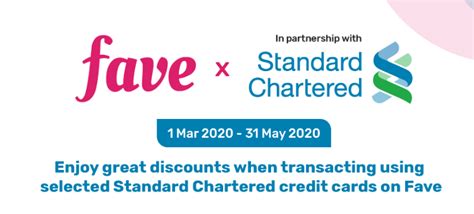 Up to 15% cashback 5x rewards points overseas spend 1st yr annual fee waiver free.standard chartered bank is malaysia's first and oldest back with over 140 years of history when its first branch opened for business at beach street in. Get 25% InstantDiscount on FavePay with Standard Chartered ...