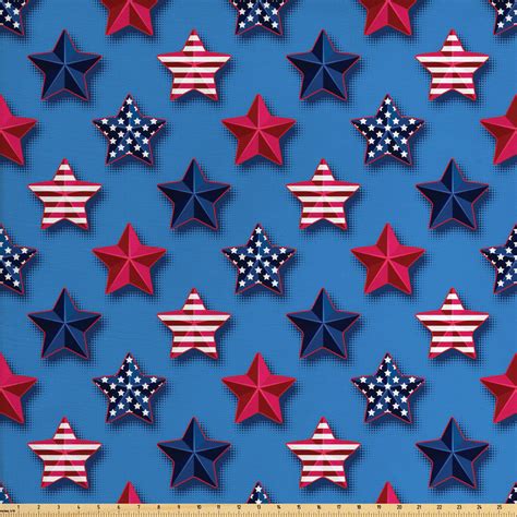 4th Of July Fabric By The Yard Stars With American Flag Pattern