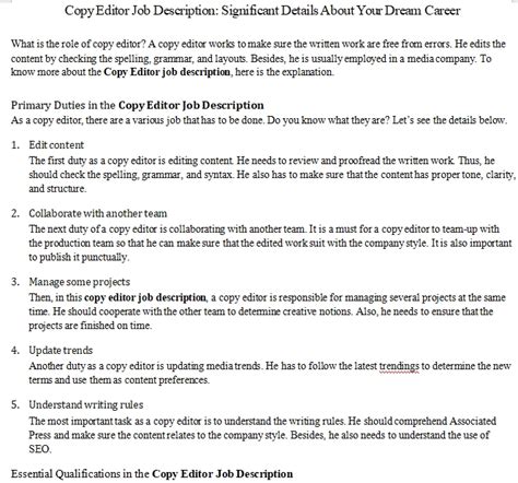 Copy Editor Job Description Significant Details About Your Dream