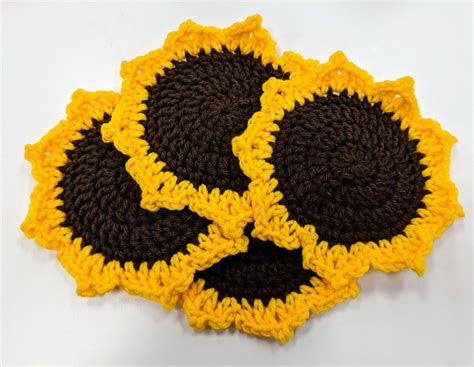 Crochet Sunflower Coaster Pattern Etsy