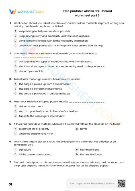 Free printable Alaska CDL Hazmat practice test | Worksheet Zone