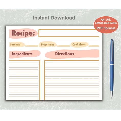 Recipe Template Printable Recipe Recipe Page Cookbook Tem Inspire Uplift