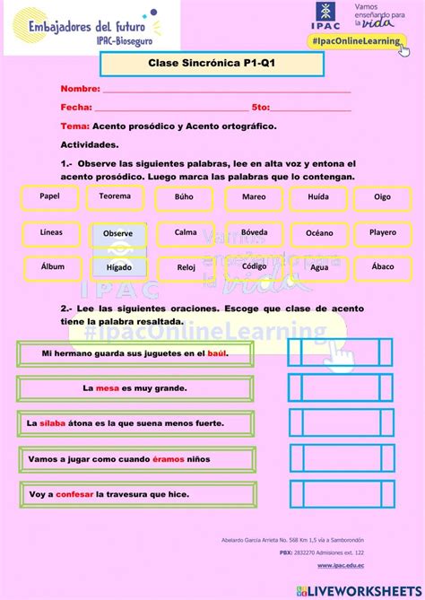 Acento Prosódico U Ortográfico Worksheet Map