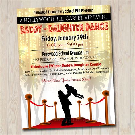 Daddy Daughter Dance Set School Dance Flyer Invitation Hollywood Red C