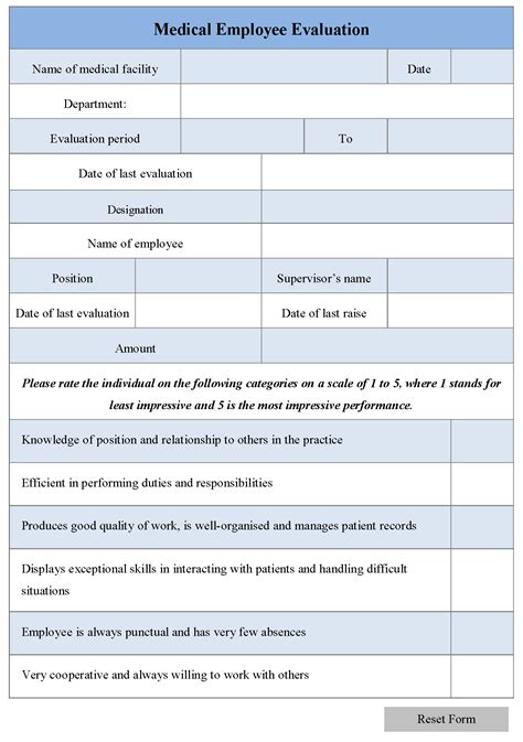 Medical Employee Evaluation Form | Editable Forms