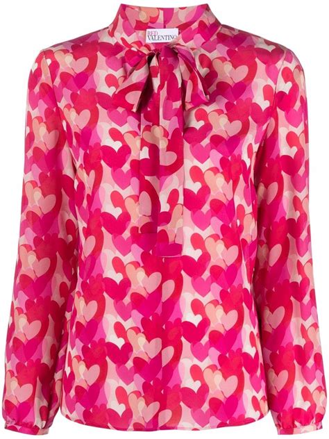 Red Valentino Pussy Bow Printed Silk Crepe De Chine Shirt In Bubble Pink Modesens
