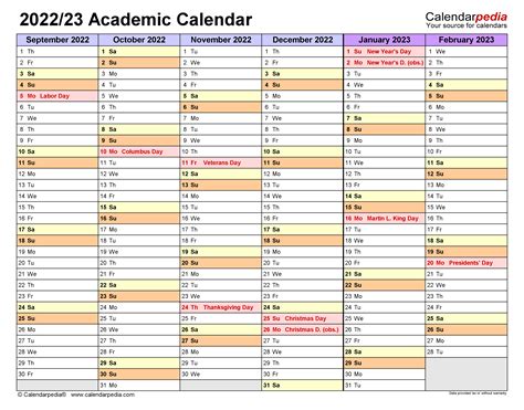 22 23 Academic Calendar Template