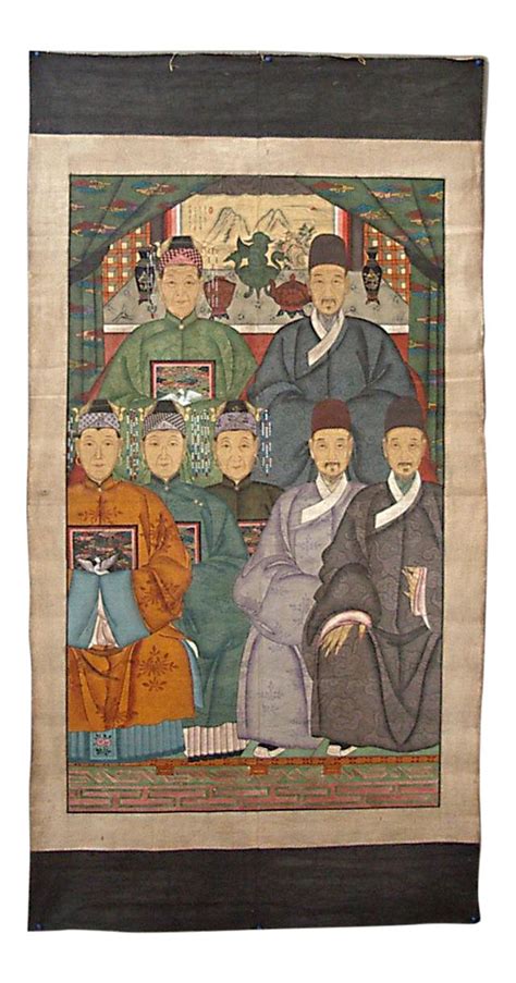 Chinese Ancestor Painting With Seven Figures 81 42b On