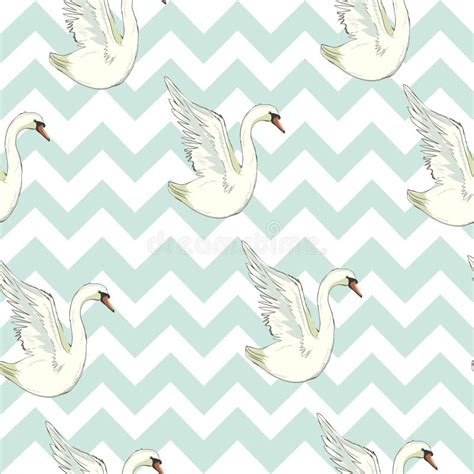 Seamless Pattern With White Swans White Swans On Pink Background