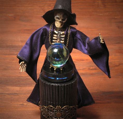 Ooak Miniature Skeleton Magician With Illuminated Crystal Ball By
