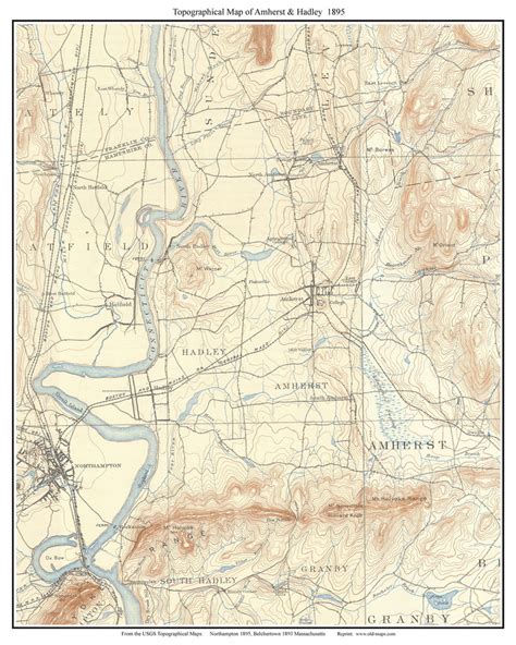 Amherst And Hadley 1895 Custom Usgs Old Topo Map Massachusetts