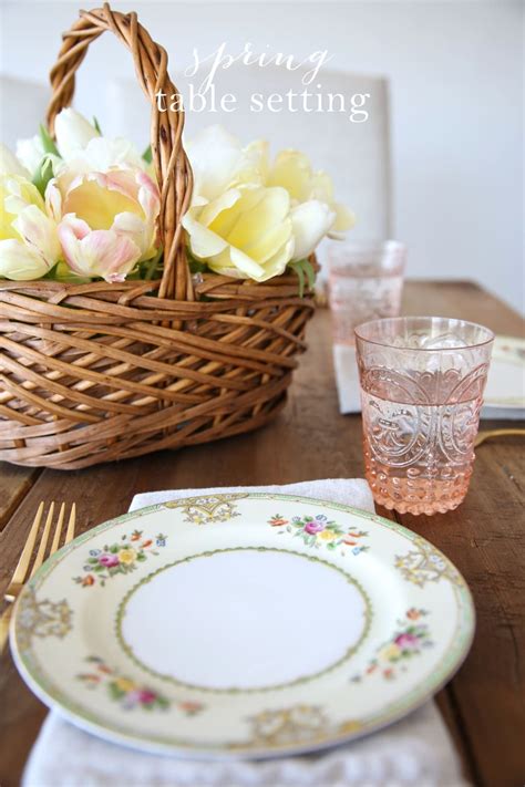 Simple Spring Table Setting Spring Centerpiece Centerpieces Table Decorations Table Setting