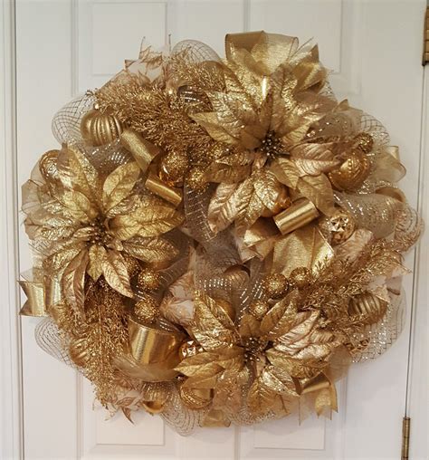 Sparkly Gold Poinsettias Make This Deco Mesh Wreath A Winner For The