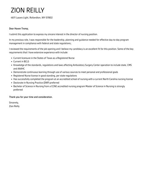 Director Of Nursing Cover Letter | Velvet Jobs