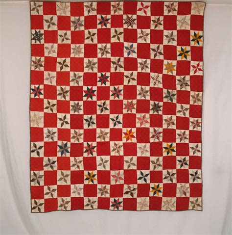 Q8558 Lemoyne Star With Turkey Red Joining Blocks Antique Quilts