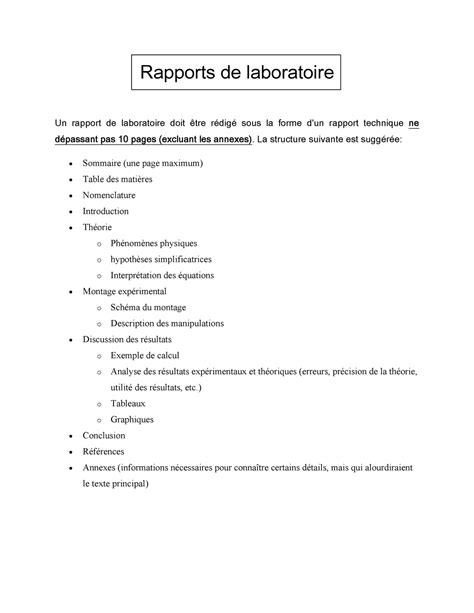 Alinot Rapports De Laboratoire Rapports De Laboratoire Un Rapport De