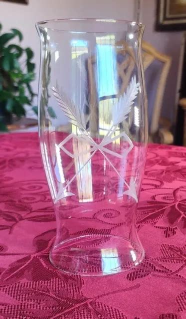 Vintage Clear Glass Etched Hurricane Lamp Chimney Replacement Stars
