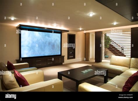Entertainment Room With Big Screen Tv Stock Photo Alamy