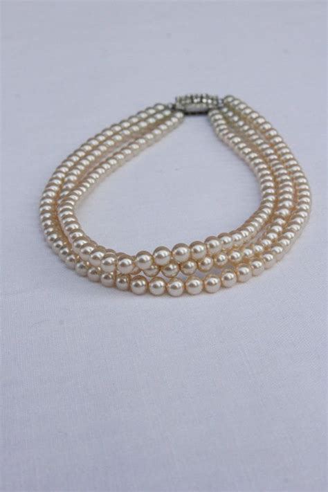 Vintage Graduated Pearl Triple Strand Necklace On Etsy 1700 Faux Pearl Necklace Strand
