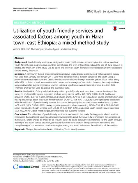 Pdf Utilization Of Youth Friendly Services And Associated Factors
