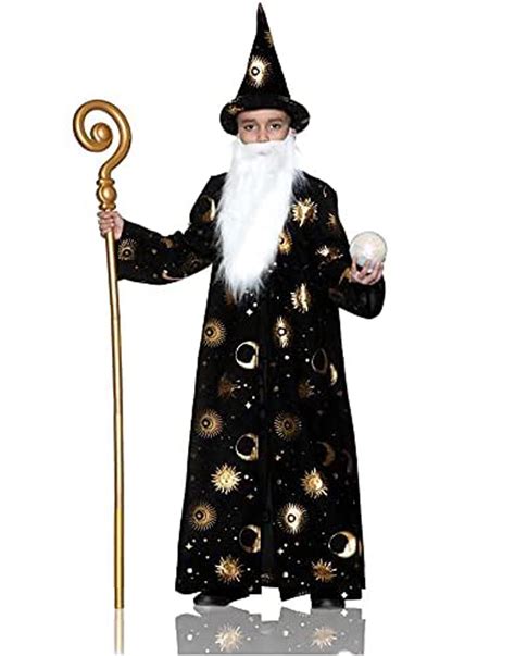 Wizard Robe Boys Child Black Celestial Sorcerer Halloween Costume 1012