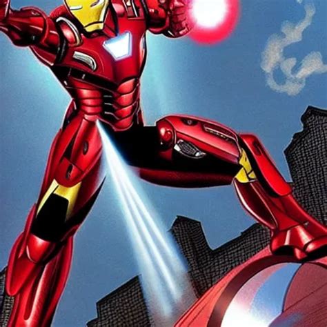 Iron Man Shooting A Huge Laser At Captain America Stable Diffusion