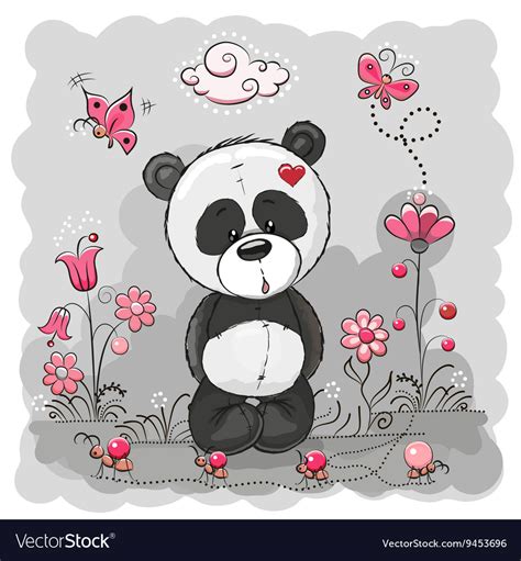 Panda With Flowers Royalty Free Vector Image Vectorstock