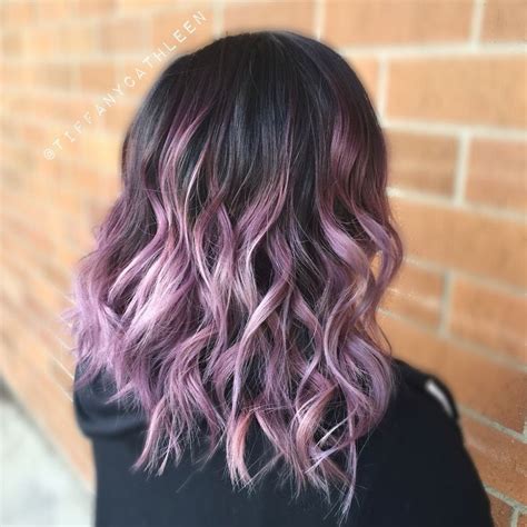 Lilac Purple Black Shoulder Length Hair Color Wavy Hairstyle Lilac