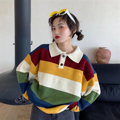 Harajuku Style Striped Sweater Cosmique Studio