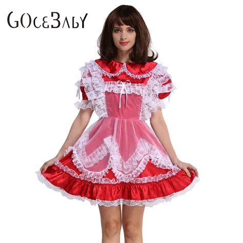 Buy Sissy Girl Red Satin Lockable Dress Forced Fem Crossdressing Cosplay