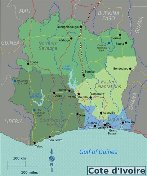 Large Regions Map Of Cote Divoire Cote Divoire Africa Mapsland