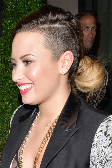 Demi Lovato Straight Medium Brown Sidecut Undercut Hairstyle Steal