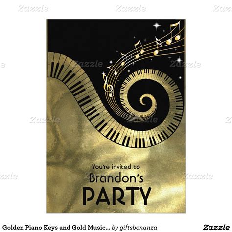 Golden Piano Keys And Gold Music Notes Party Invitation Zazzle