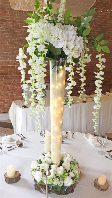 Tall Vase With Wisteria And Lights Wedding Floral Centerpieces Tall