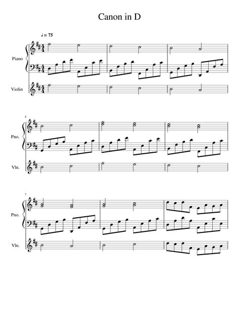 Johann pachelbel's iconic canon in d arranged as an intermediate piano solo by jennifer eklund. Canon in D piano-violin sheet music for Piano, Violin ...