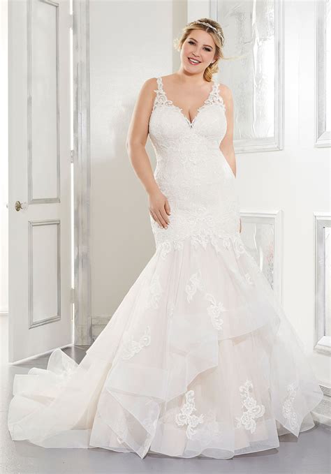 Morilee Bridal Embroidered Appliqués On Tulle Mermaid Plus Size Wedding